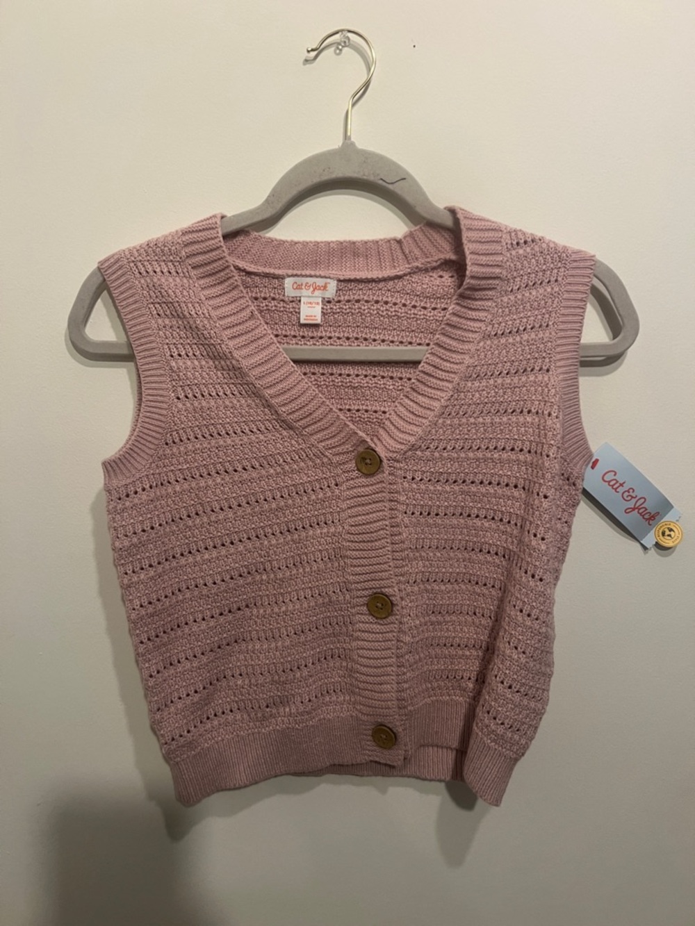 Cat & Jack Dusty Pink Knit Buttoned V-Neck Vest